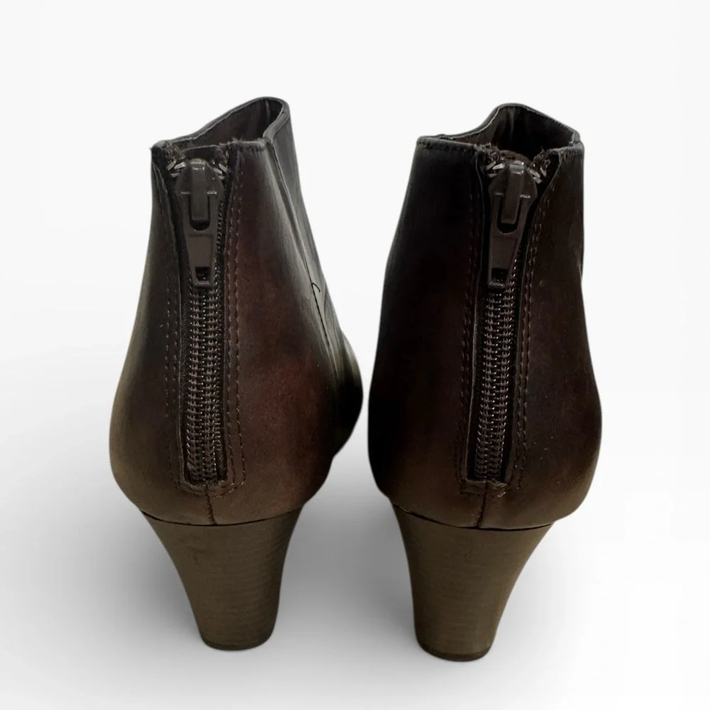 Apri Italian Shoemakers Brown Faux Leather Ankle Booties Womens 10 Heeled Zips